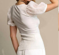 GiGiO Puff Sleeve Knit Tee in white - women's t-shirt - alternate view