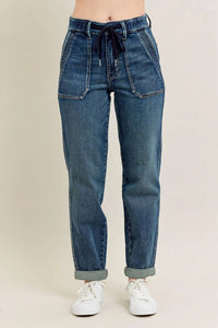 Judy Blue - High Waist Vintage Wash Jogger With Navy Drawstring