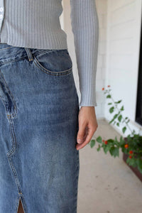 Elle Grey Ribbed Button Up Sweater in baby blue - women's sweater - view 4