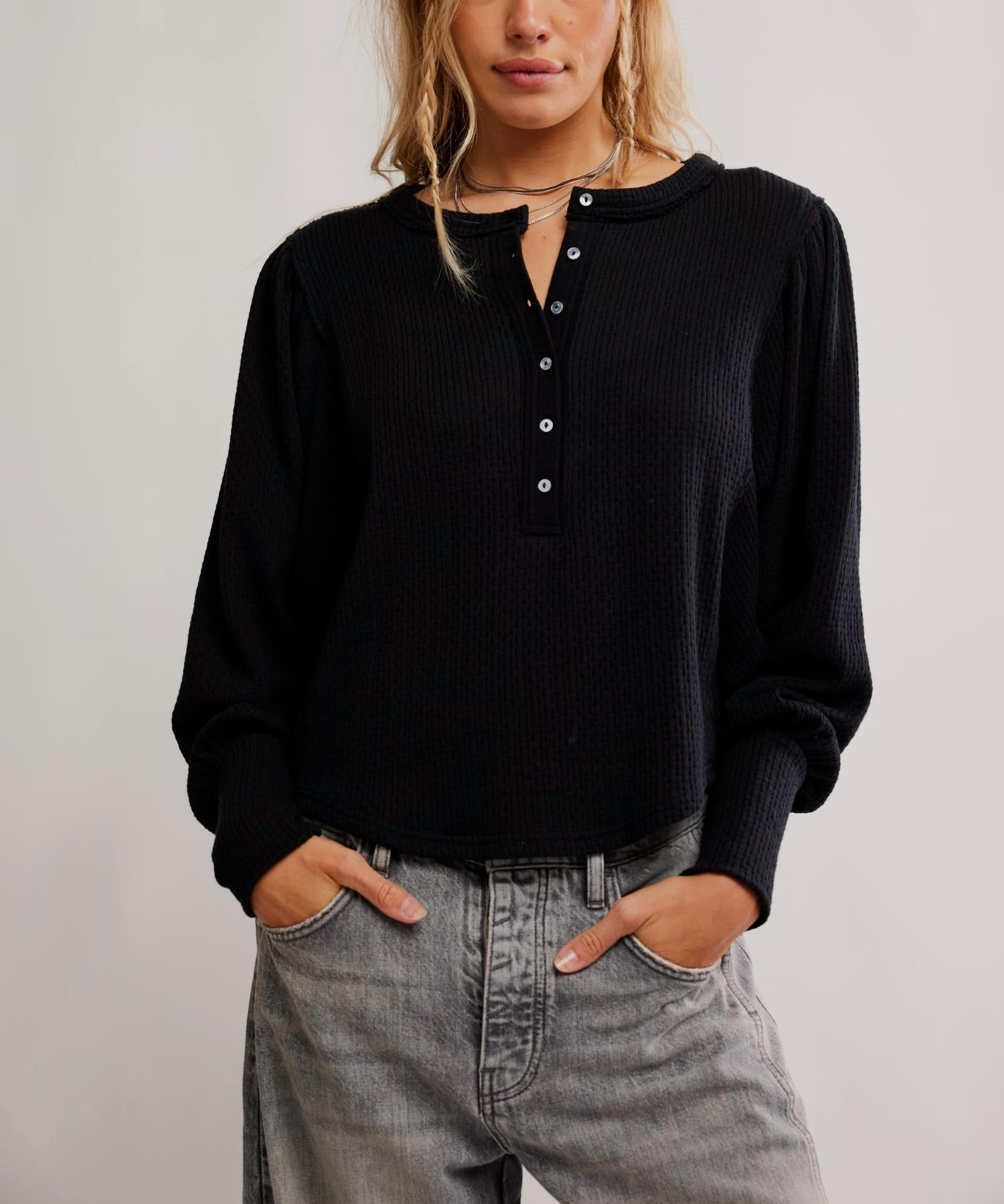 Free People Quinn Knit Top in black - women's top
