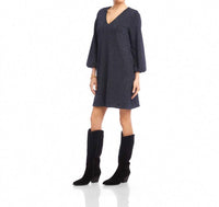 Karen Kane Blouson Sleeve Metallic Knit V-Neck Dress in navy - women's dress