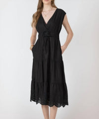 Dex Eyelet Tie Waist Midi Dress in black - women's dress