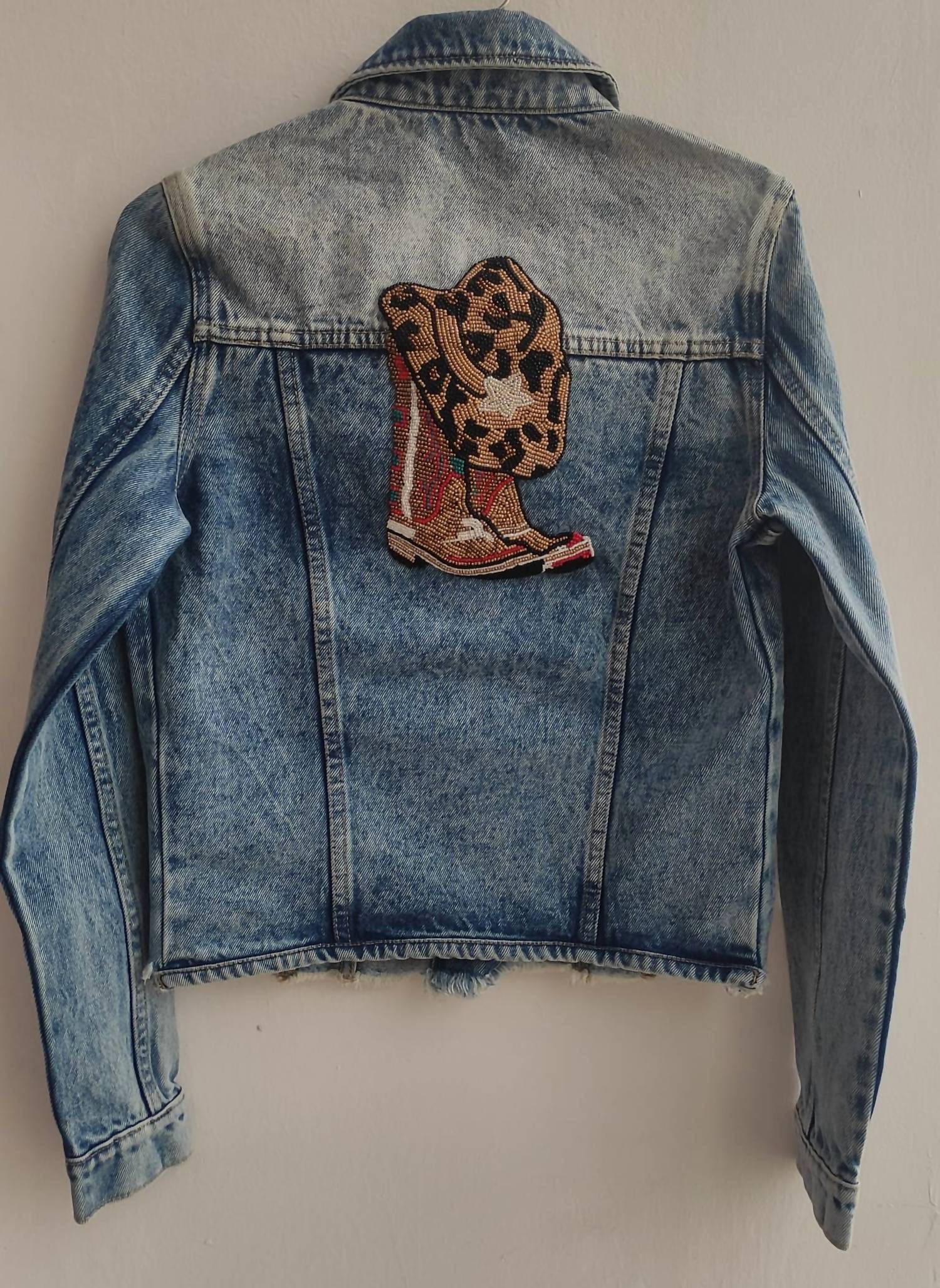 Tiana Designs - Women's Cowboy Boots And Hat Cropped Denim Jacket