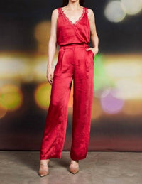 SKIES ARE BLUE Devora Satin Tuxedo Mid Rise Pants in cherry - women's pants