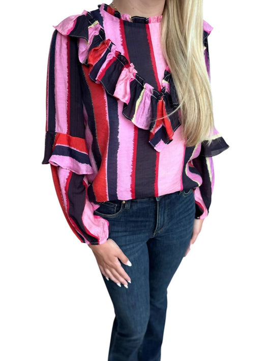 Tcec - STRIPE RUFFLE BLOUSE