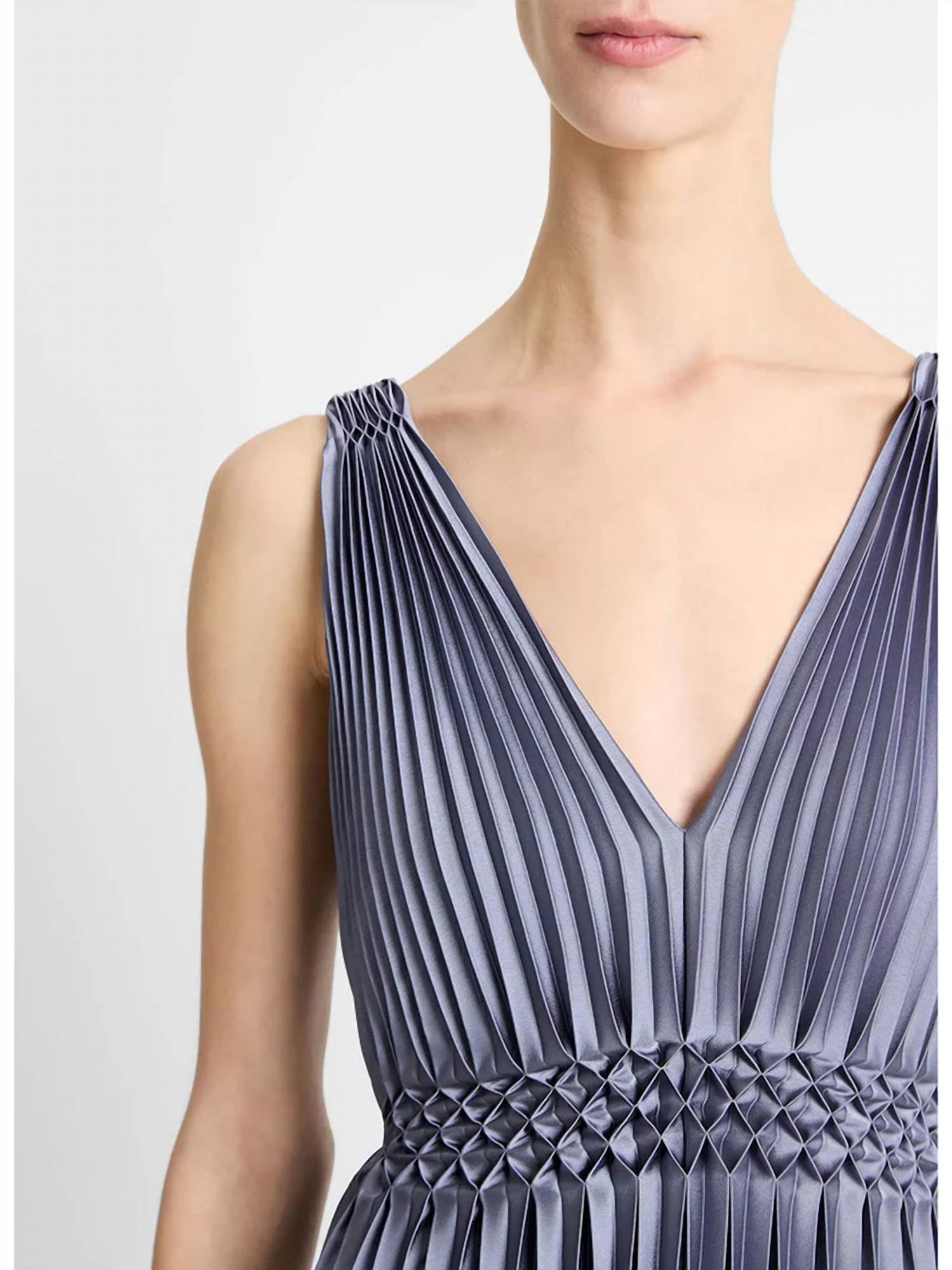 Vince - Hand Smocked Pleated Sleeveless Dress