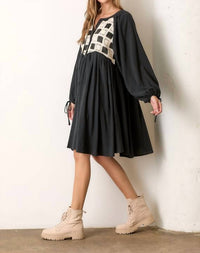 Wellmade - Textured Checker Pattern Dress