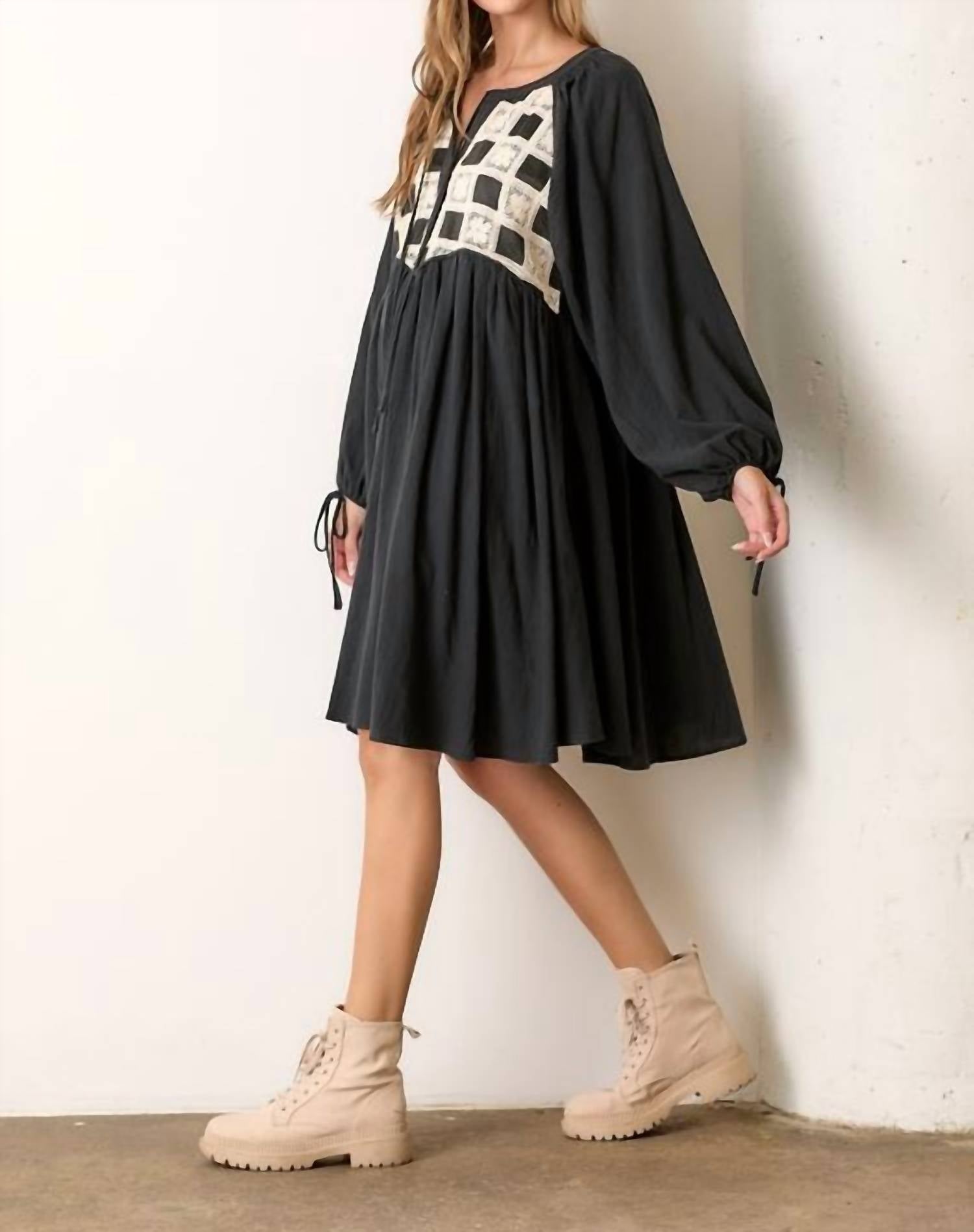 Wellmade - Textured Checker Pattern Dress