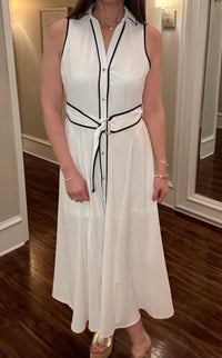entro Piping Midi Dress in white - women's dress