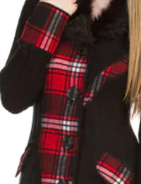 Papillon - Plaid Patch Long Duster Jacket With Fur Collar