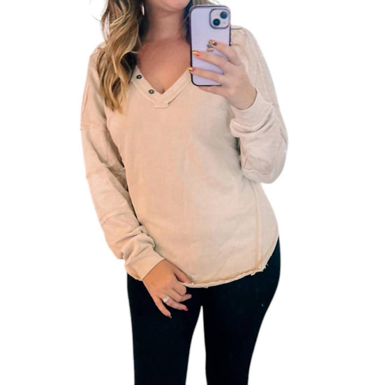 Very J - Raw Hem Vneck Long Sleeve Top