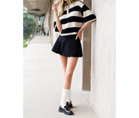 THML Striped Half Sleeve Polo Knit Top in cream - women's t-shirt