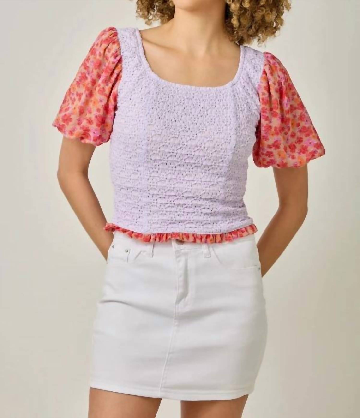 Mystree - Chiffon Sleeve Lace Top