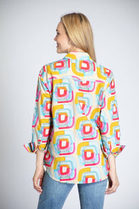 APNY Blocks Of Color Print Button-up Shirt in multi - women's shirt - alternate view