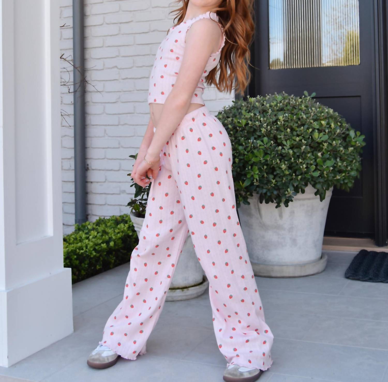flowers by zoe Girl's Strawberry Pointelle Lounge Pant in pink - item - detail view