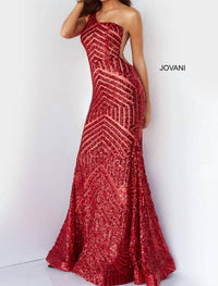 JOVANI One Shoulder Beaded Dress in blush nude - women's dress