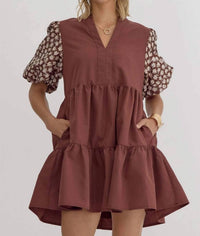 Entro - Women's Contrast Floral Sleeve Dress
