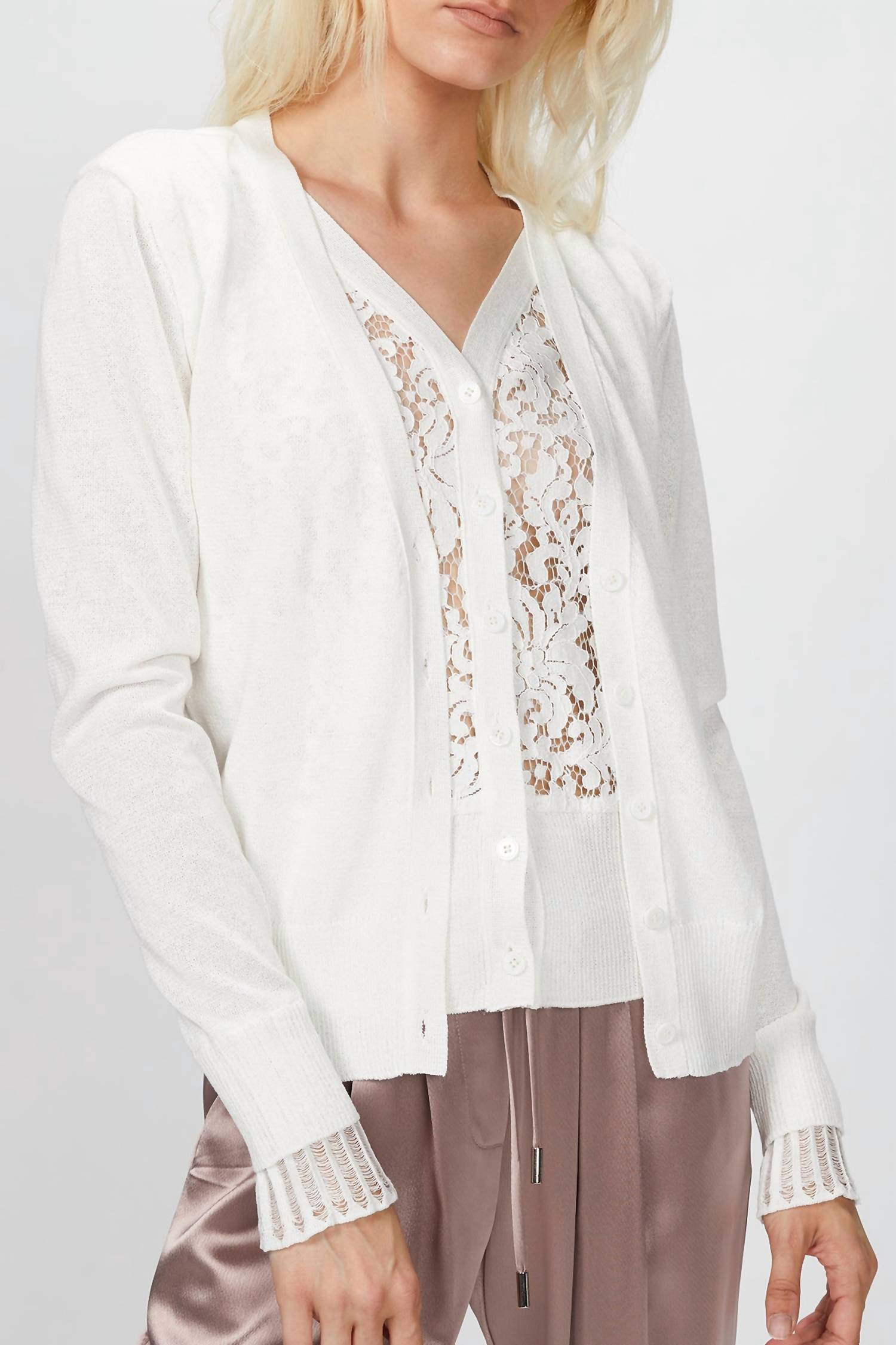 LACE PANELED CARDIGAN