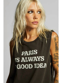 Recycled Karma Paris Muscle Tank Top in vintage black - women's tank top - alternate view