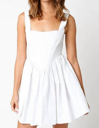 Olivaceous - Mila Cotton Poplin Bustier Boned Flare Mini Dress