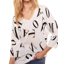CHARLIE B Women V-Neck Dolman Sleeve Sweater in alphabet print - women's sweater