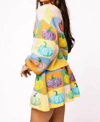 Queen Of Sparkles - Pastel Colorblock Pumpkin Button Up Cardigan