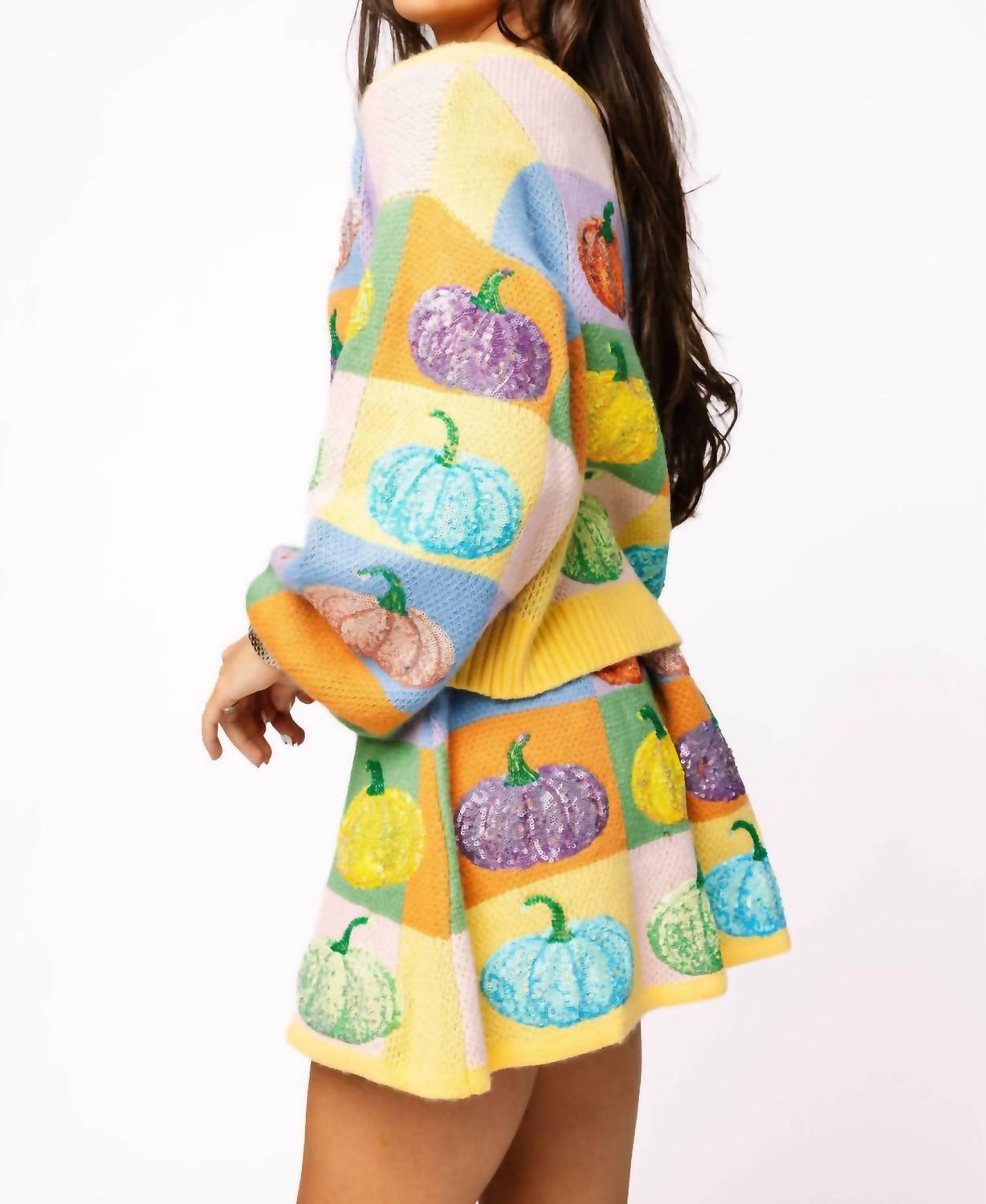 Queen Of Sparkles - Pastel Colorblock Pumpkin Button Up Cardigan