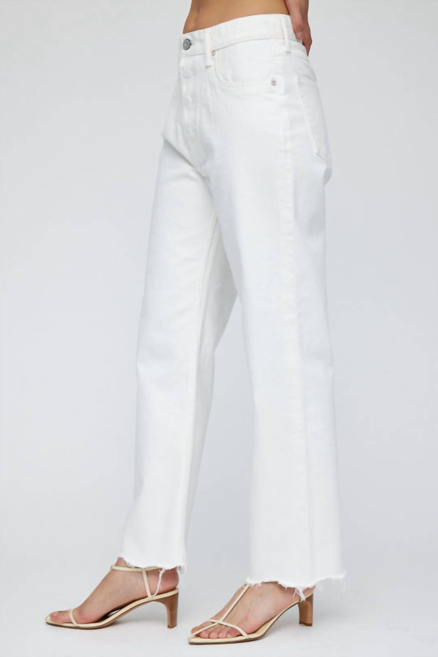 Moussy Women's Aurora Wide Straight Jeans in white - women's jeans - detail view