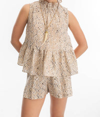 Lanhtropy - Snake Print Metallic Linen Top