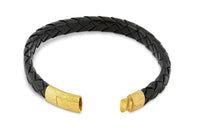 Tateossian Women's Plated Leather Graffiato Bracelet in black yellow gold - women's jewelry - detail view