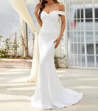 Ever-Pretty - Plain Solid Color Off Shoulder Mermaid Wedding Dress