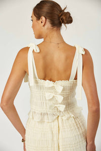 Isla Maude - Camille Smocked Bow Design Tie Strap Peplum Top