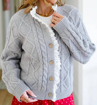 Aureum - Eyelet Trim Cable Knit Cardigan