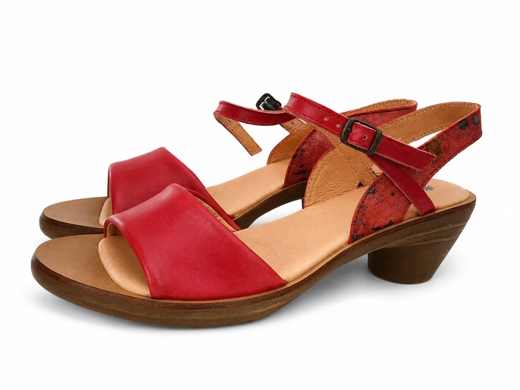 El Naturalista Women's Aqua Vaquetilla-Fantasy Geranio Sandal in red - women's heels