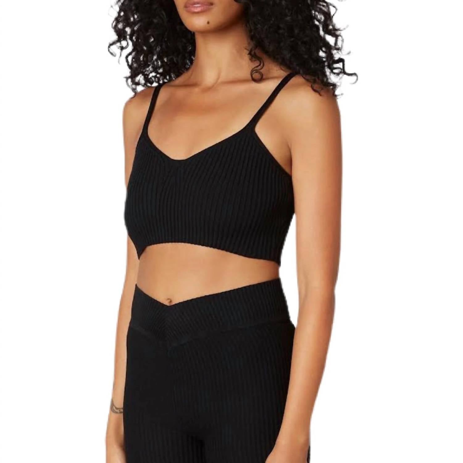 NIA Ribbed Sweater Bralette in black - women's intimate - detail view