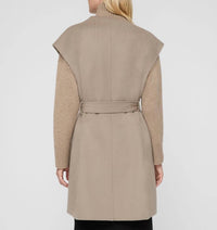 Lafayette 148 Double Face Open Front Belted Vest in hickory - women's cardigan - detail view