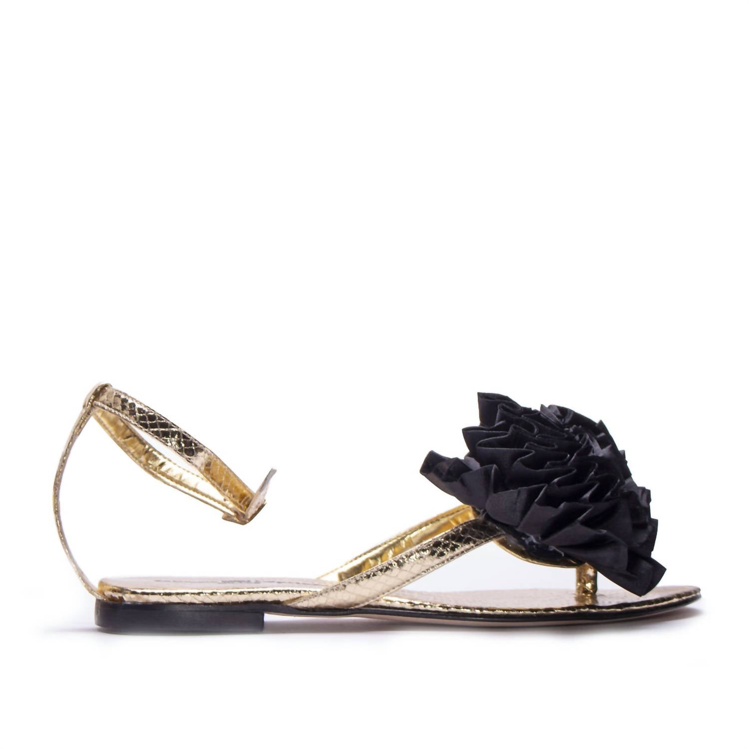 Michele Lopriore Women's Elegant Fiore Flat Sandals in gold black - women's sandal