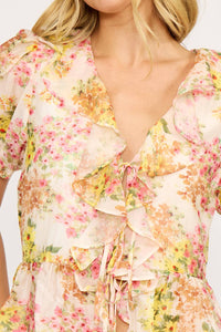 LUCY PARIS Bee Ruffle Top in multi floral - women's blouse - alternate view