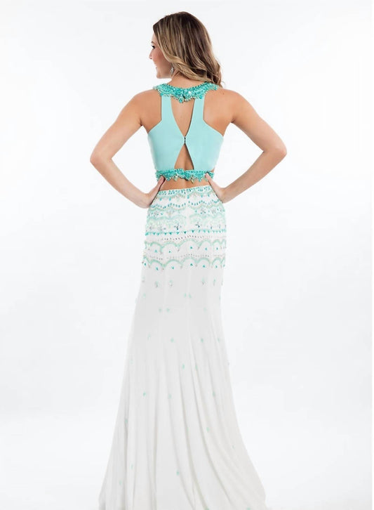 Rachel Allan - Two-piece Beaded Jersey Evening Gown
