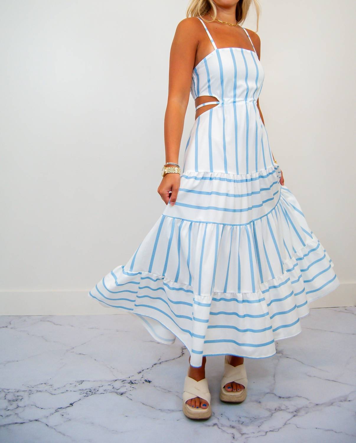 Rosa Clothing - Stripe Backless Sun Dress