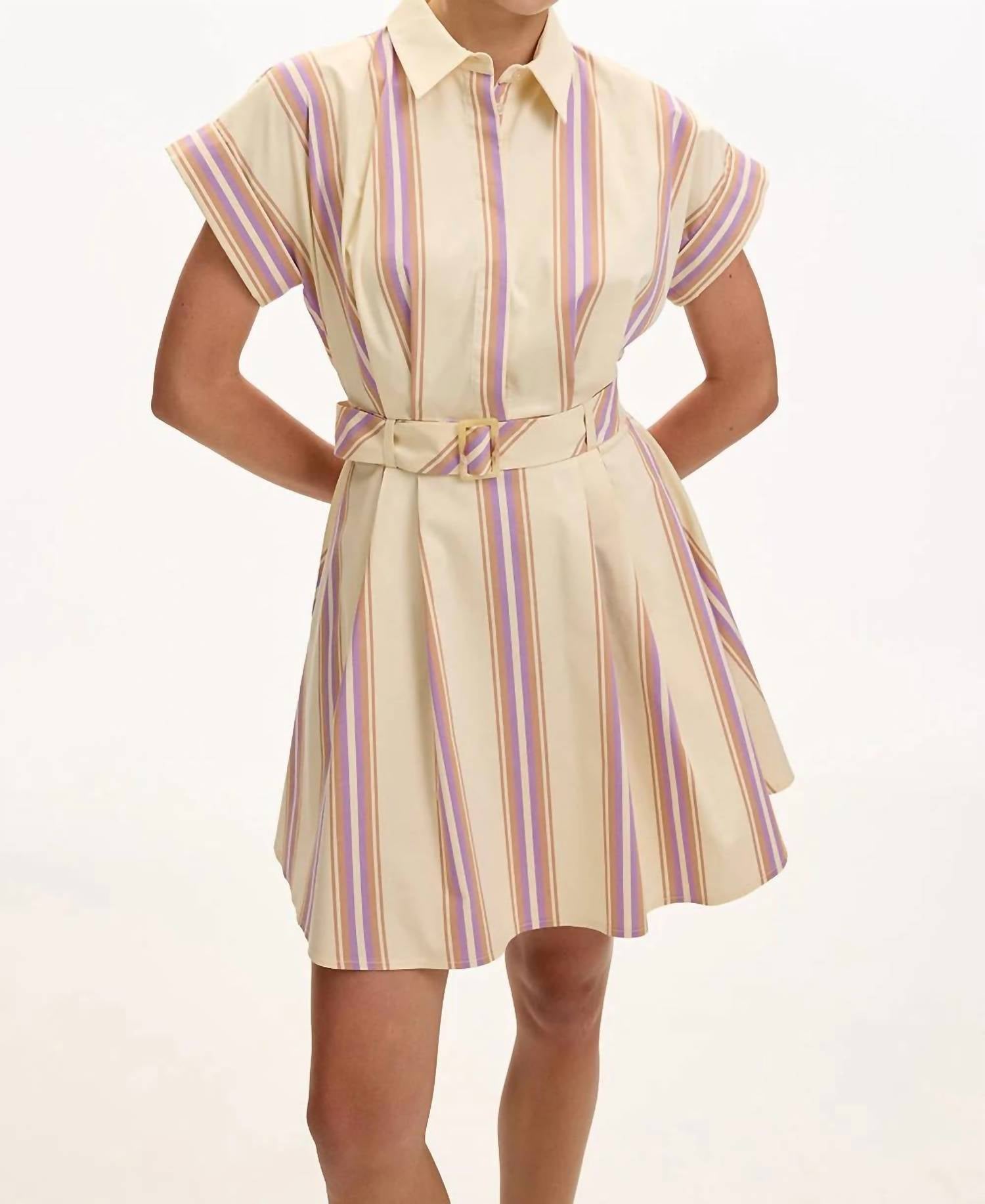 Exquise - Kianna Short Sleeve Belted Pocket Mini Dress