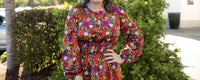 Ces Femme - V-neck Flower Woven Print Tiered Dress