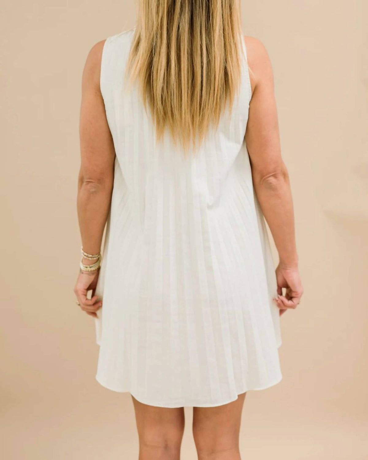 ABLE Pleated Mini Linen Dress in natural - women's dress - detail view