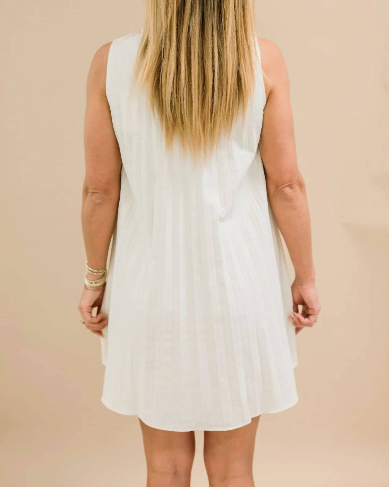 ABLE Pleated Mini Linen Dress in natural - women's dress - detail view