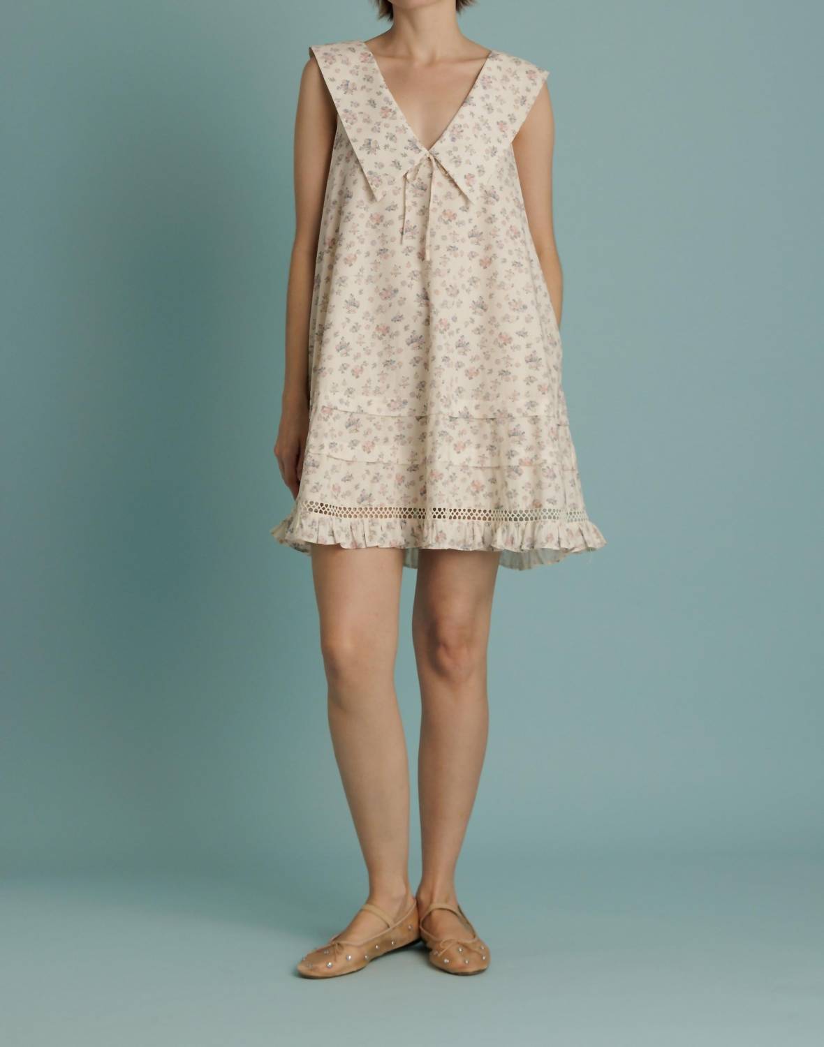 Aureum Sailor Collar Floral Mini Dress in beige - women's dress - view 4
