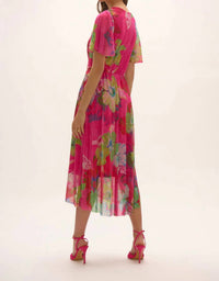 Joseph Ribkoff Crinkle And Mesh Floral Print Fit And Flare Dress in multi - women's dress - detail view