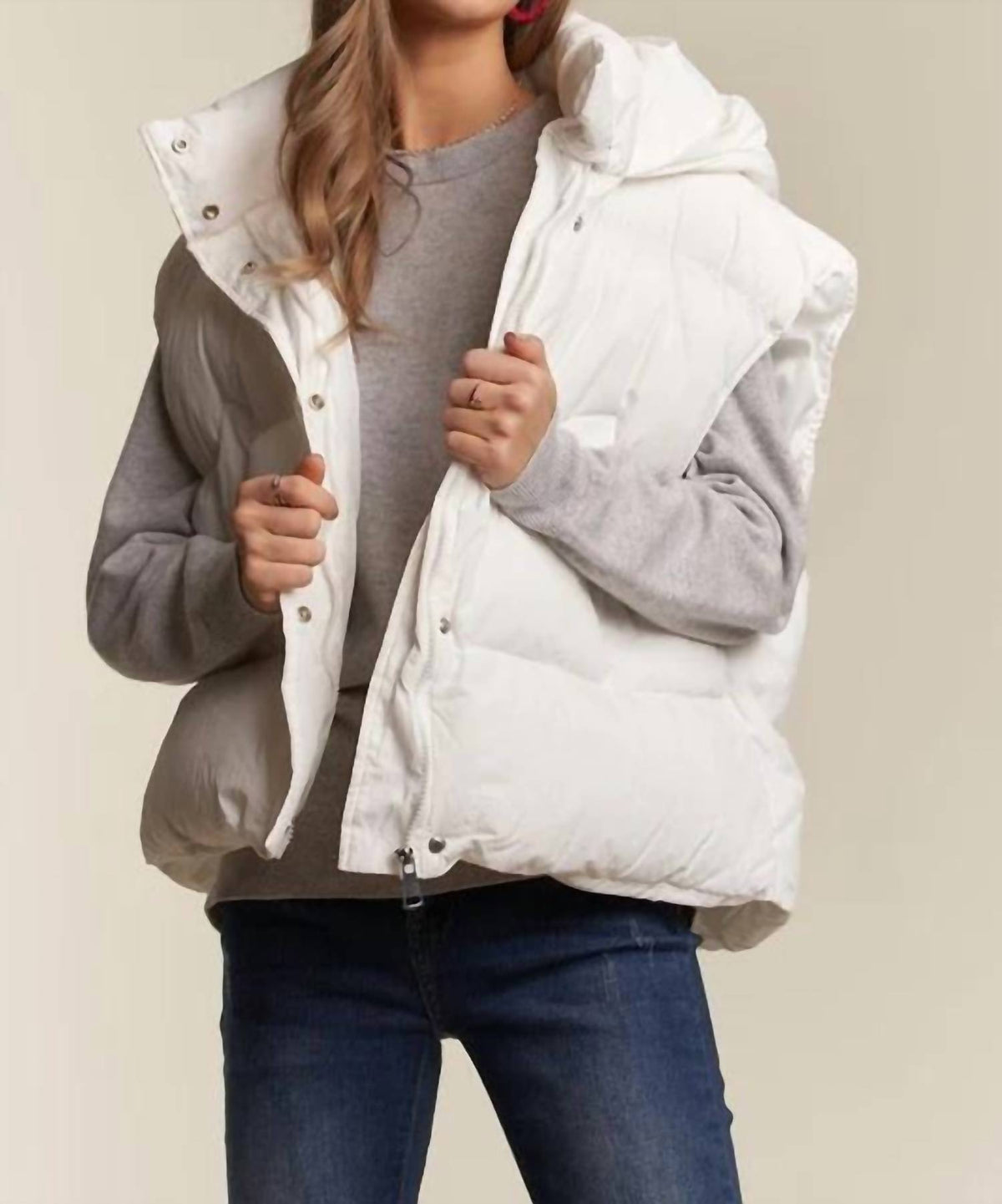 Adora - Front Zip Up Puffy Hoodie Vest