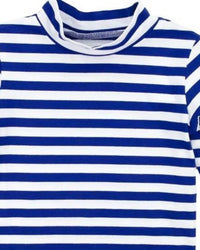 Florence Eiseman Kid's Stripe Mock Turtleneck Top in royal blue white - kids' long sleeve top - detail view