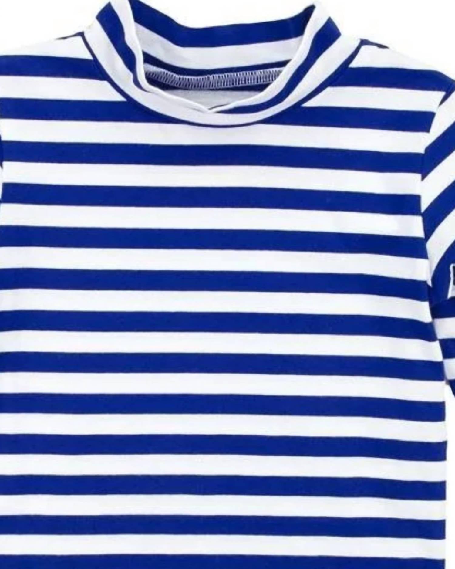 Florence Eiseman Kid's Stripe Mock Turtleneck Top in royal blue white - kids' long sleeve top - detail view
