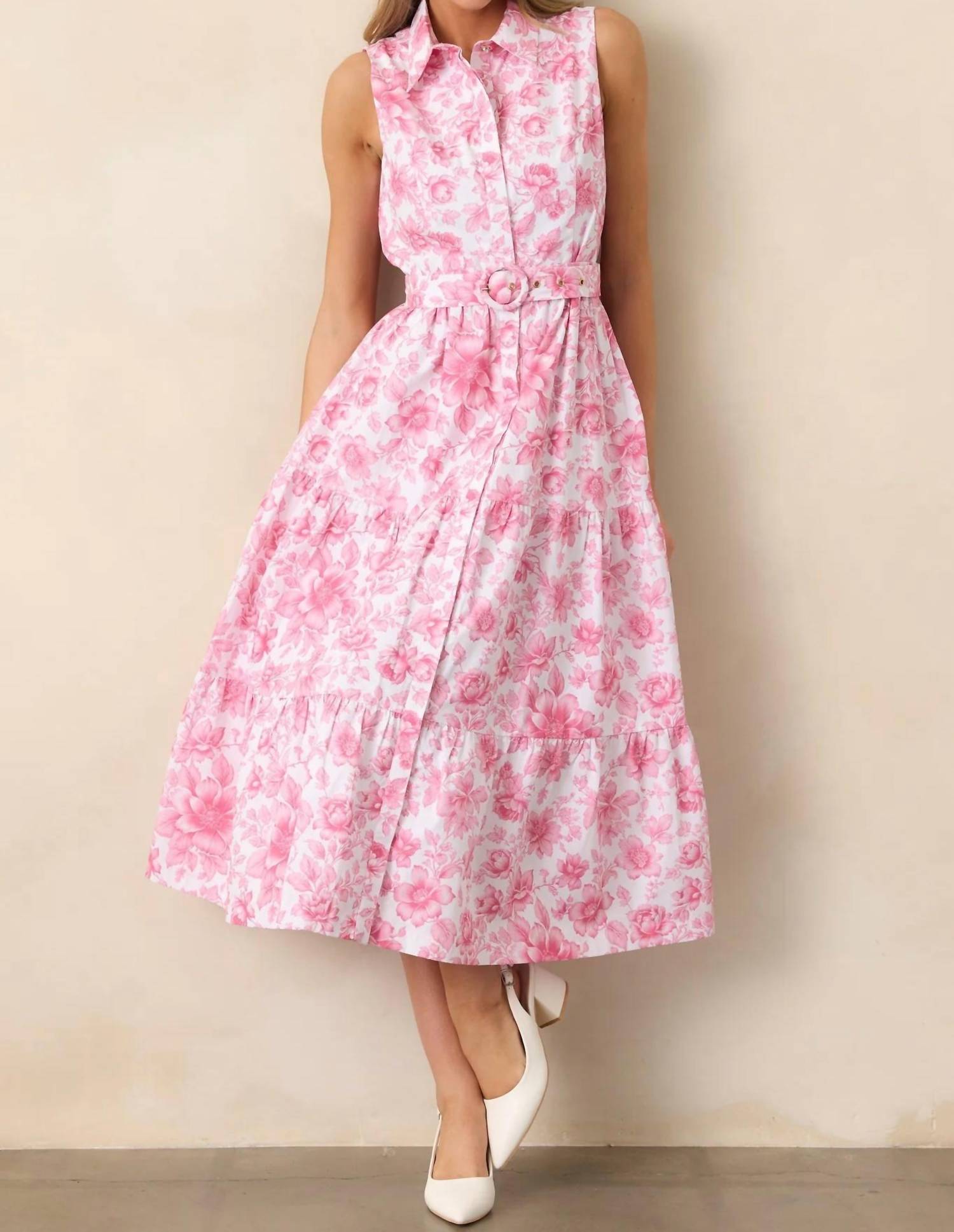 Prosperina Cara La France Dianthus Maxi Dress in pink floral - women's dress